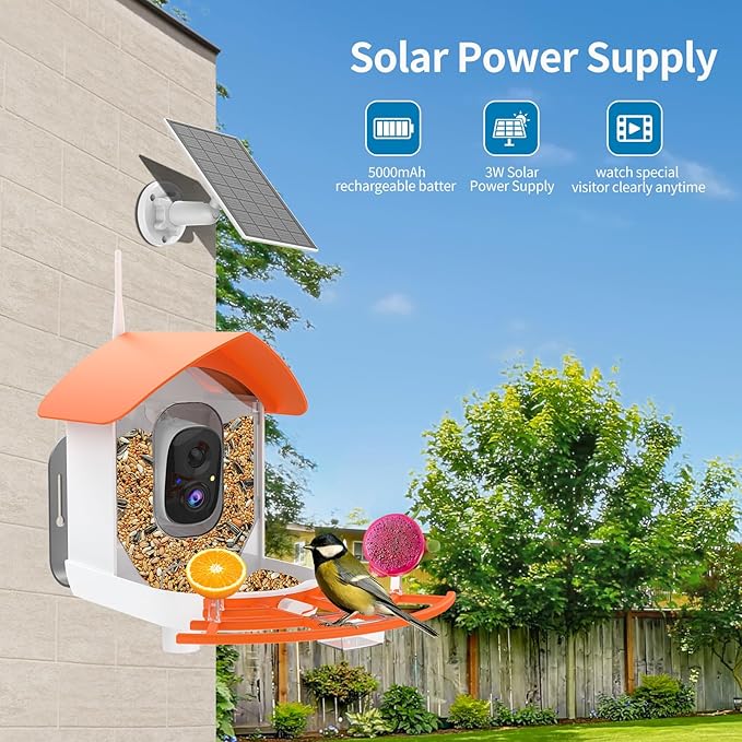 Bird Feeder with Camera,Smart Bird Feeder Camera with Solar Powered,AI Identify Species,Birds Watching,Auto Record FHD 2K Feathered Visitor Video in Backyard,Ideal Gifts for Birds Lovers
