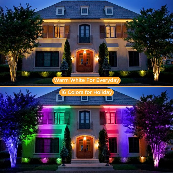 Junview Low Voltage Landscape Lights Christmas 10W RGBW Warm White LED Well Landscape Lighting Waterproof Outdoor 12V-24V Pathway Deck Ground Garden RGB Christmas Well Lights (2)