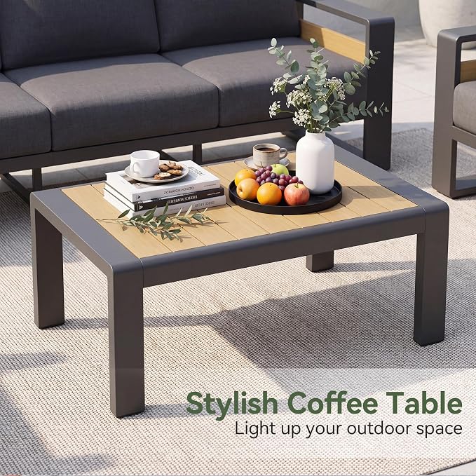 Aoxun Outdoor Aluminum Coffee Table for Patio Furniture Set, Rectangle Outdoor Coffee Table, All-Weather Patio Metal Coffee Table for Balcony, Garden, Deck, Backyard, Silver