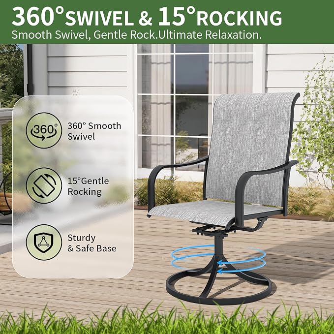 Anmutig 5-Piece Outdoor Dining Set, 48" Round Table with 4 Swivel Textilene Chairs All Weather Furniture Set