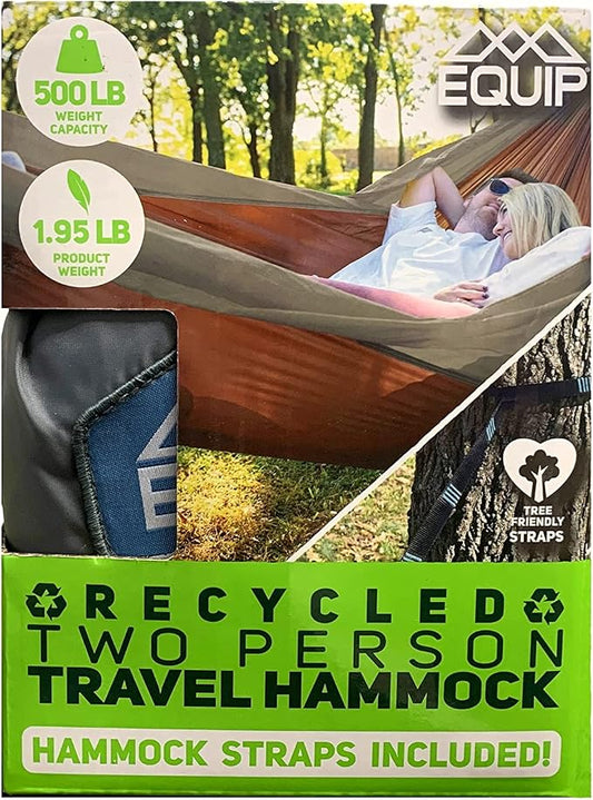 2 Person Travel Hammock with Straps Gray/Blue Holds 500lbs