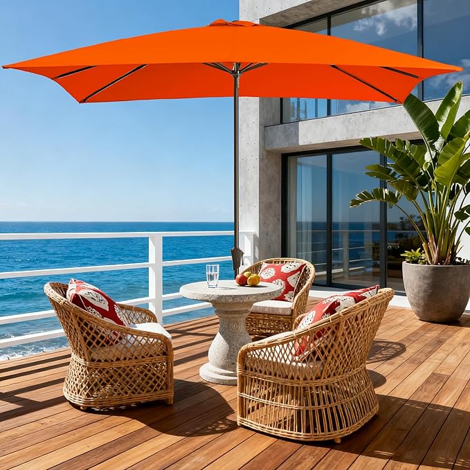 8x10FT Rectangular Patio Umbrella Crank Lift for Garden,UV Protection Outdoor Umbrella for Deck,Pool and Yard,Orange