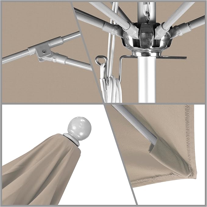 California Umbrella 11' Rd. Venture Series Contract Grade Patio Umbrella, Pulley Open, Silver Finish, Sunbrella Taupe