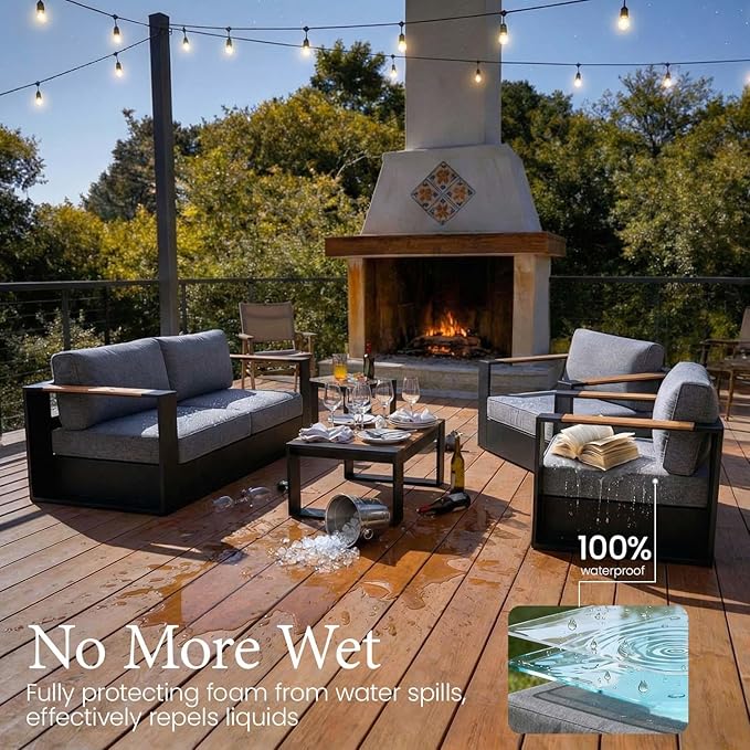 LayinSun 4 Pieces Aluminum Patio Furniture Set with Coffee Table, Oversized Outdoor Conversation Set 4 Seats with 6" Thick Cushions for Outside Porch, Balcony, Deck