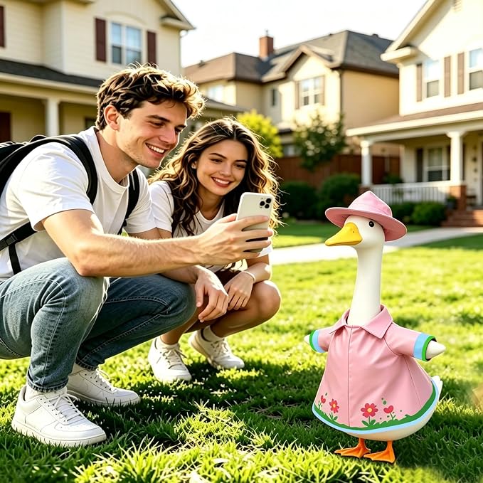 3 Pcs/Set Floral Raincoat Porch Goose Outfits: Pink Lawn Goose Statue Rain Coat Costume with Umbrella Hat - Spring Yard Goose Clothes for 23 Inch Goose Statue - Patio Garden Porch Lawn Outdoor Decor
