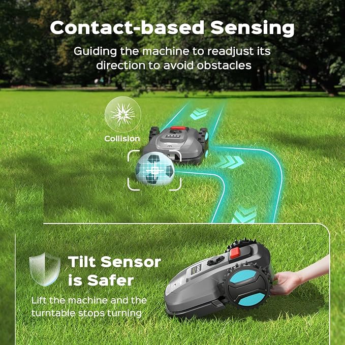 2026 New Robot Lawn Mower with App Control – Features Adjustable Cutting Height, Auto-Charging, Obstacle Detection and Brushless Motor for Lawns Up to 1/8 Acre, Deep Gray