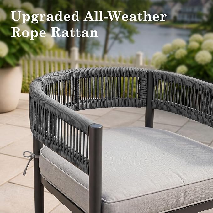 VICLLAX Patio Dining Set, 63" Dark Grey Table & 6 Chairs with Grey Cushion | Outdoor Table and Chairs Set of Rectangular Metal Patio Table, Outdoor Dining Chairs with Metal Frame, Garden Deck Porch