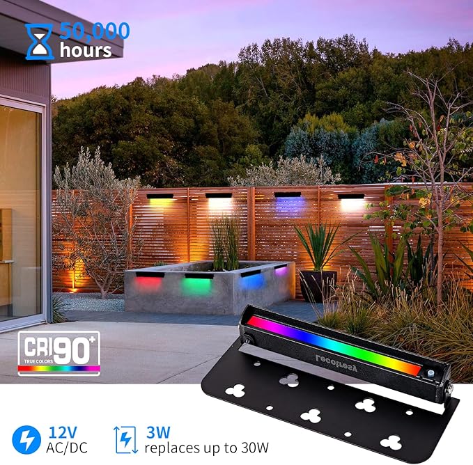 Modern 7inch RGBW LED Hardscape Lighting,9 Modes Color Changing Retaining Wall Lights,12V AC/DC 3W Low Voltage Landscape Lighting,Swivel Outdoor Step Light,50,000Hours Lifespan,4 Packs