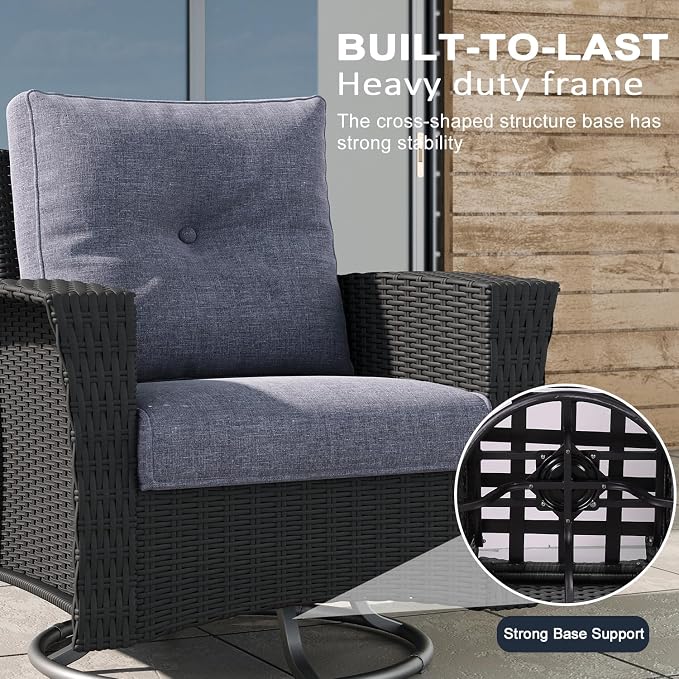 LayinSun 9 Piece Wicker Patio Furniture Set, Classis Outdoor Conversation 360 Degree Swivel Chairs Set with Coffee Table