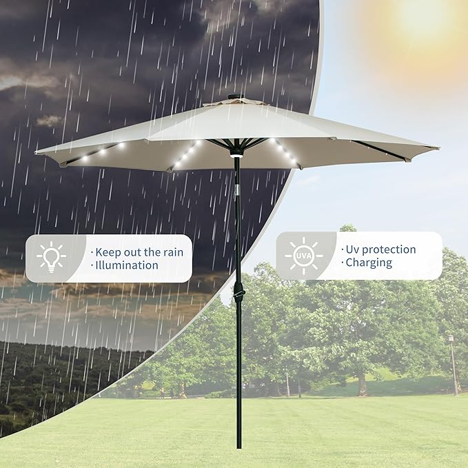 GDY 10Ft Patio Umbrella, Table Umbrella with 40 LED Lights, Outdoor Umbrellas for Patio, with Tilt and Crank, Center Light, for Garden, Deck, Backyard, Pool, and Beach.