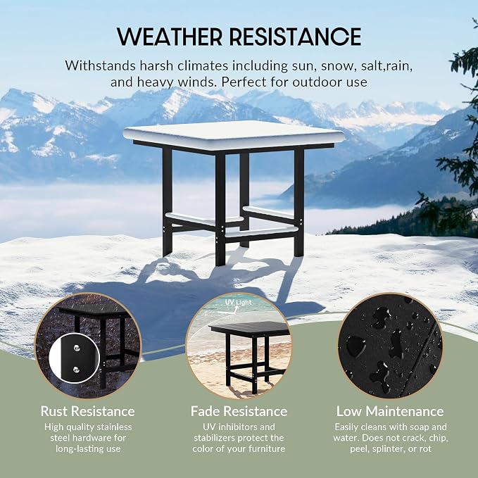 WestinTrends Ashore Outdoor HDPE 36" Square Patio Dining Table with Umbrella Hole, Black