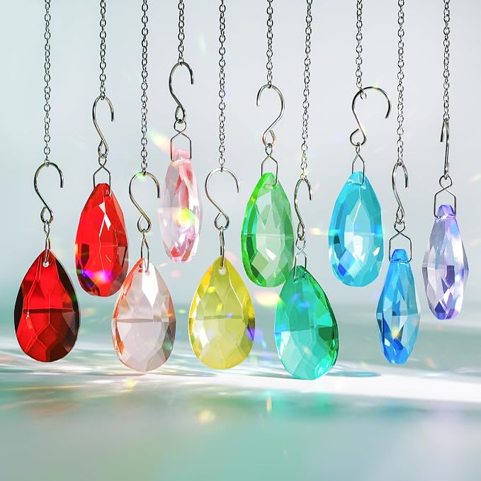 10pcs 38mm Crystal Suncatcher Pendants Chandelier Parts Decor | Crystal Sun Catcher, 38mm Hanging Crystal, Chandelier Parts, Prism Pendants with Hook, Crystal Christmas Ornaments Home Decor