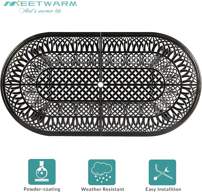 MEETWARM 9-Piece Outdoor Patio Dining Set- 8 Outdoor Dining Cushioned Chairs and 1 Oval Table with 2" Umbrella Hole, All Weather Cast Aluminum Patio Funiture Set for Backyard, Patio, Garden