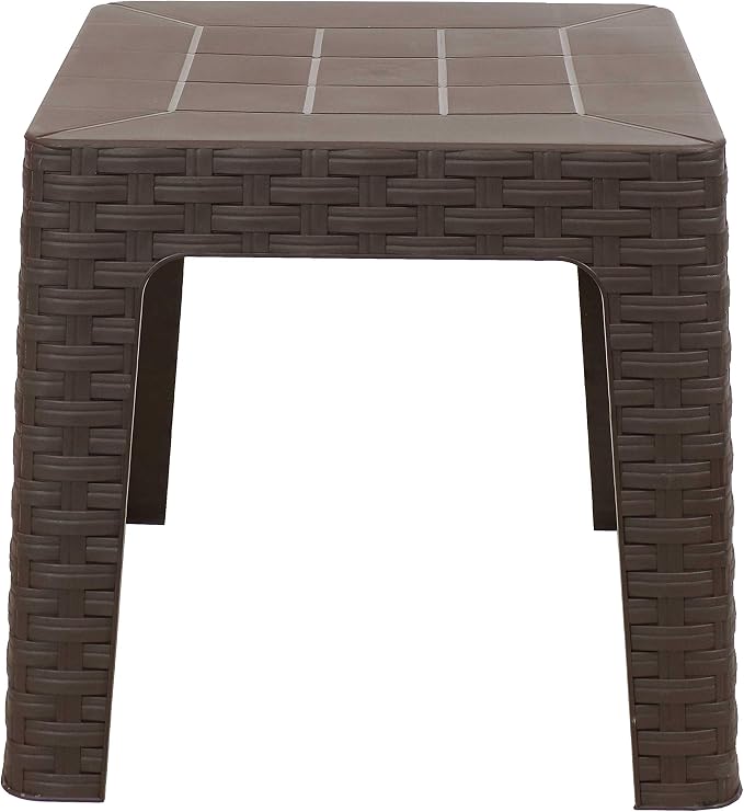 Sunnydaze Adirondack Small Outdoor Side Table for Balcony Essentials - Plastic Square End Table for Outside Patio - Brown - Set of 4