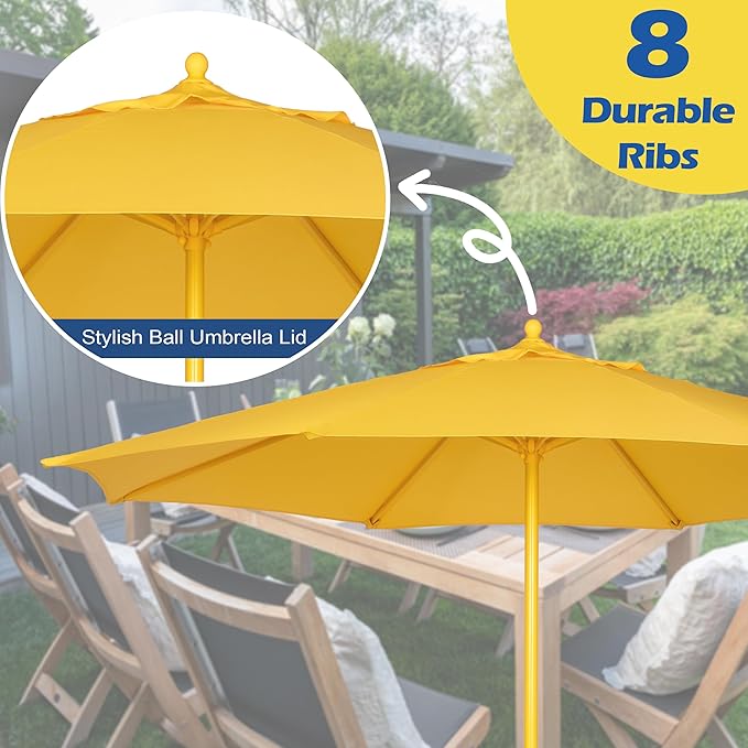 Sunnyglade 9FT Outdoor Patio Umbrella, Market Table Umbrella with 8 Sturdy Ribs and Crank System, Fade-resistant & Waterproof for Garden Backyard Poolside Deck