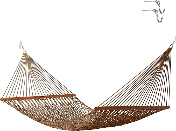 Original Pawleys Island Deluxe Antique Brown DuraCord Rope Hammock – 13 ft. x 60 in., 2-Person, 450 lb Capacity, Oak Spreader Bar, Zinc-Plated Hardware, Handcrafted in the USA