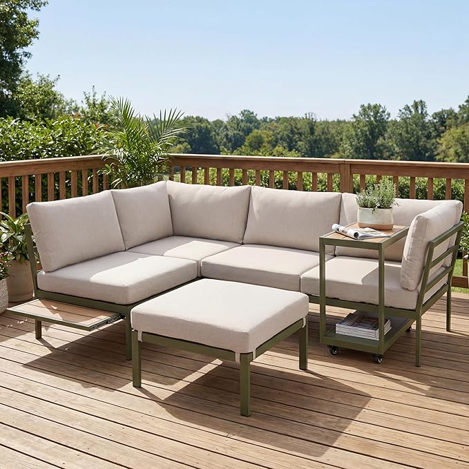 Patio Sectional Sofa Set, Outdoor Conversation Furniture Set, Outdoor Couch Sectional, Outside Sets, Patio Furniture Sets for Backyard, Garden, Lawn, Poolside, Beige