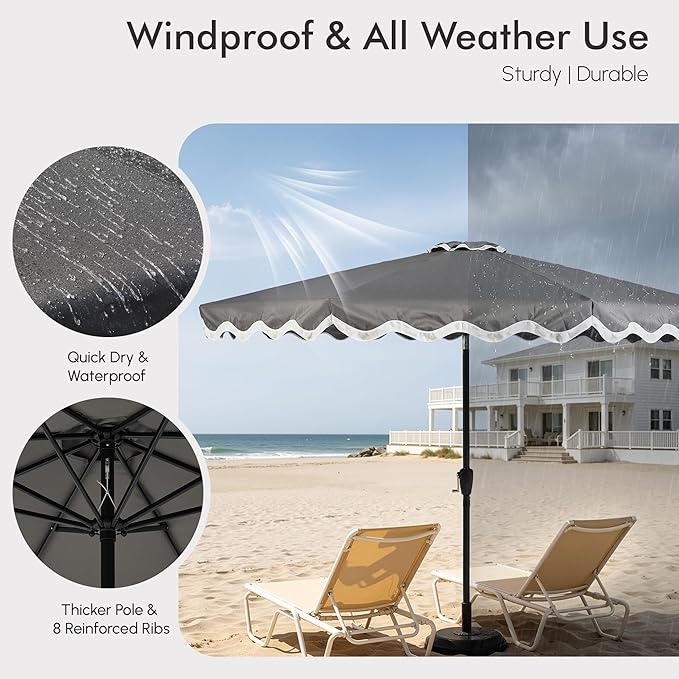 Weaxty 10FT Patio Umbrella, Trendy Color Scalloped Edge, UV-Resistant Canopy Outdoor Table Market Umbrella, Tilt Adjustment, Crank, Heavy-duty 8 Ribs for Backyard Poolside Deck Beach Lawn Backyard