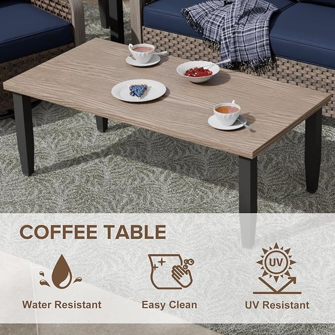 COOS BAY Modern Wicker Outdoor Furniture Set, 5 Piece Patio Conversation Set with 2 Swivel Rockers, a Loveseat, Coffee Table and Side Table, 5 Piece, Brown/Blue