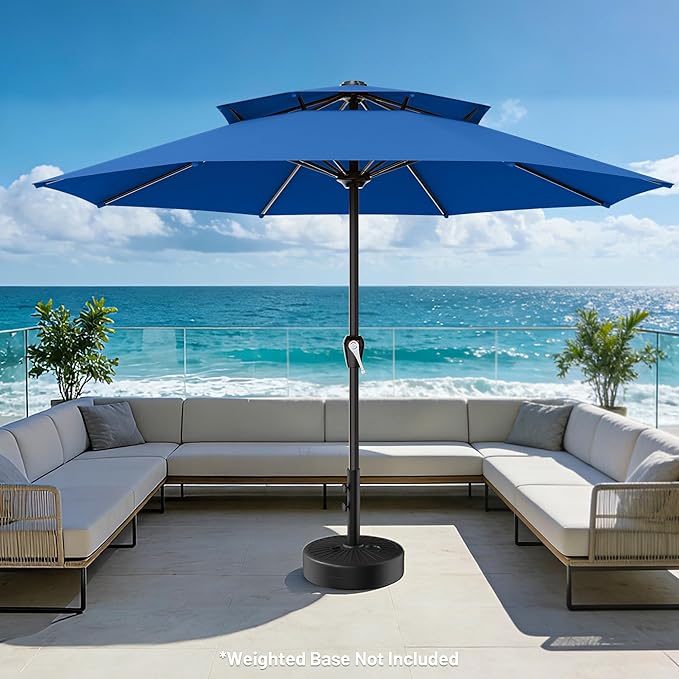 AreShark 12ft 2 Tiers Patio Umbrella - Outdoor Umbrella Waterproof UV Protection, Market Table Umbrella w/ 8 Sturdy Ribs&Crank for Pool, Porch, Garden(Royal Blue)