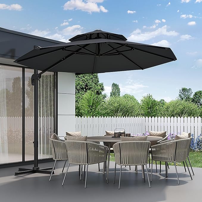 GarveeLife 10FT Patio Umbrella, Offset Cantilever Outdoor Patio Table Umbrella, UV Protection, Fade Resistant Polyester, Easy Tilt Adjustment for Pool, Deck, Garden, Backyard, Black