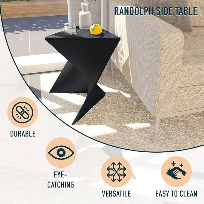 LeisureMod 15.75" Triangular Side Table, Stackable Plastic Accent End Table for Indoor & Outdoor Use, Weather-Resistant Modern Patio & Living Room Table, Black