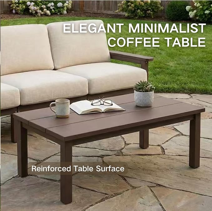 Kingdura HDPE Patio Furniture Set, 3 Piece Outdoor Sectional Sofa with Coffee Table, All Weather Outdoor Couch Conversation Set with Washable Cushions for Backyard Poolside Balcony