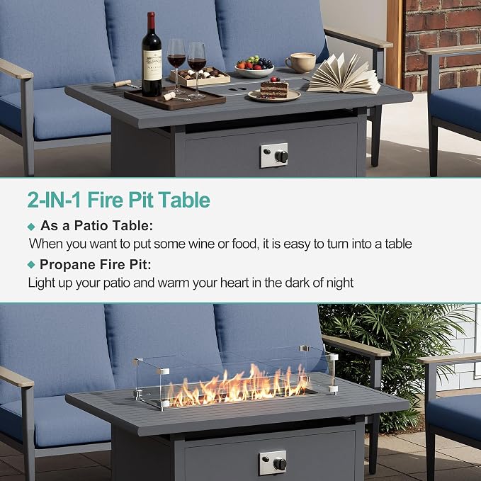 Aluminum Patio Swivel Rocking Chair Outdoor Bistro Set, 12pcs Patio Conversation Set Outdoor Patio Furniture Set with High Backrest & Thickened Cushions for Garden, Deck and Balcony, Navy Blue