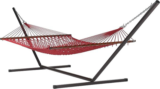 Jumbo Caribbean Rope Hammock and Metal Tri Beam Stand Mocha (Red)