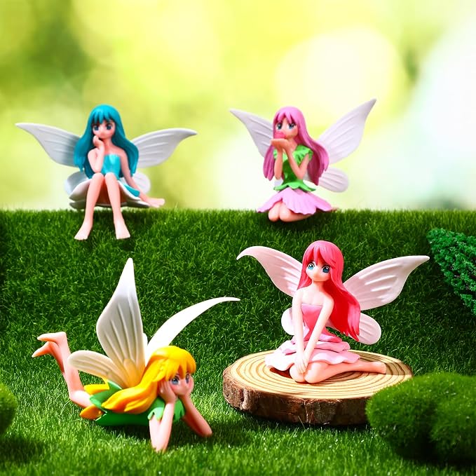Miniature Fairy Figurines, 8 Pcs Hand-Painted Small Flower Fairies with Wings for Garden Decor, Cake Topper & Landscapes