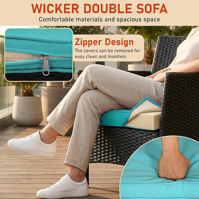 NChanmar 3 Pieces Patio Furniture Outdoor Bistro Set Outdoor&Indoor Conversation Set Coffee Table Chairs Set for 2 with Water-Resistant Cushions for Lawn Yard Garden Porch Balcony and Pool,Blue