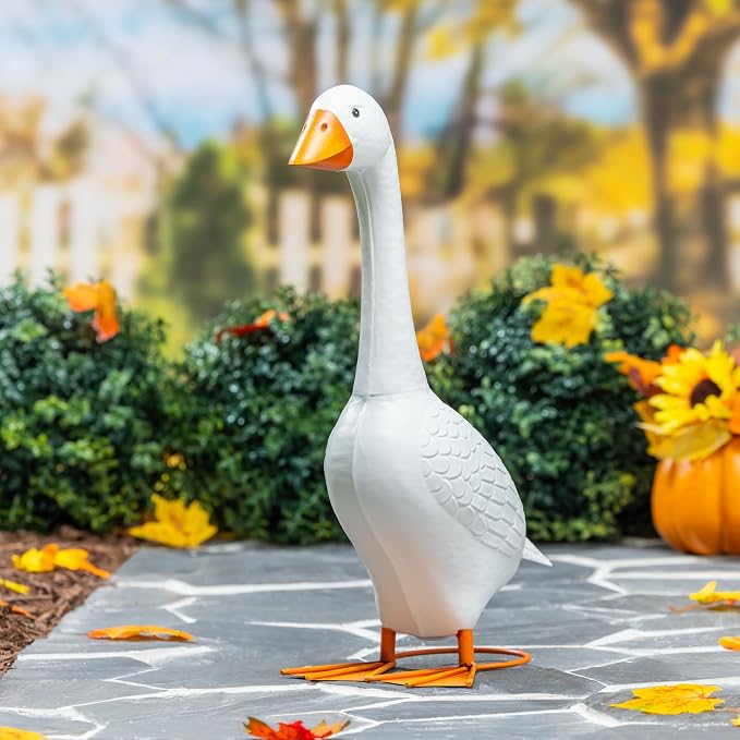 Evergreen 21" H Giddy the Goose Statue, Metal Porch Goose Indoor or Outdoor Decorative Figurine for Garden, Patio, Entryway Accent Yard Decor Animal Statue