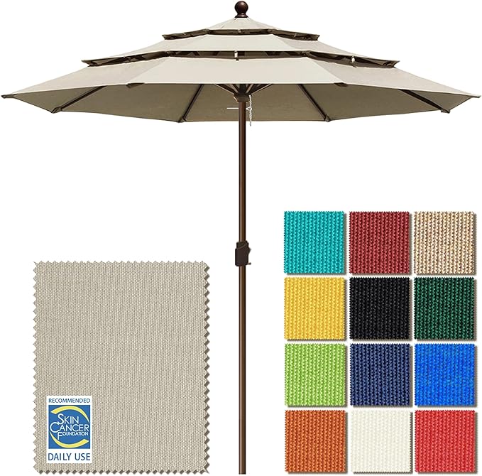 EliteShade USA 10-Year-Non-Fading 11ft 3-Tier Market Patio Umbrella, Commercial Grade Outdoor Table Umbrella with Crank Open, Windproof & UPF 50+ UV Protection, Heavy Duty Ventilation for Garden, Deck, Pool, Backyard, Beach & Bistro, No Tilt, Antique B...