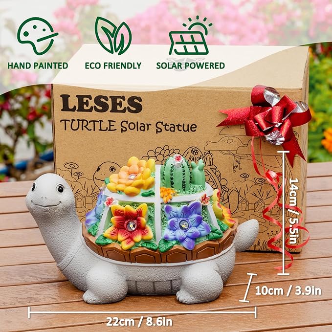LESES Turtle Garden Decor for Outside Solar Statue Outdoor Clearance, Cute Turtle Solar Statues with LED Lights Lawn Ornaments Decorations for Patio Yard Birthday Gifts