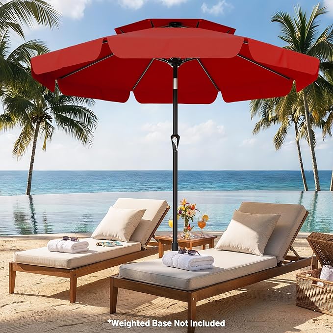 AreShark 10ft 2-Tier Patio Umbrella with Valance - Outdoor Umbrella Waterproof UV Protection, Market Table Umbrella w/Push Button Tilt&Crank for Pool, Balcony, Garden(Red)