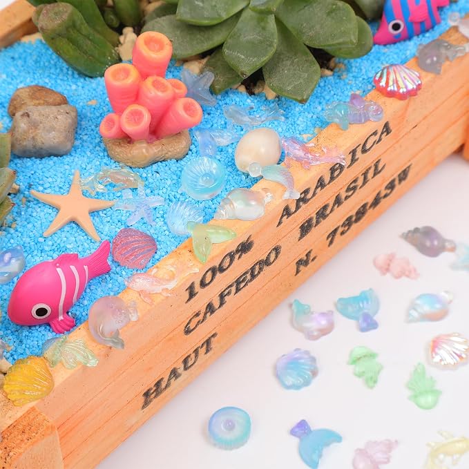 300PCS Luminous Ocean Mini Resin Sea Animals for DIY Crafts Dollhouse Miniatures Mini Animals Plastic Sea Creature Marine Life Bulk for Fairy Garden Micro Landscaping Aquarium Fish Tank Decoration