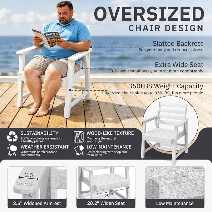 AreShark 7-Piece Outdoor Dining Set,HDPE Patio Table with 6 Chairs,All-Weather Patio Furniture Set with Umbrella Hole,Low Maintenance Wood Grain Dining Set for Backyard,Garden,Poolside,White