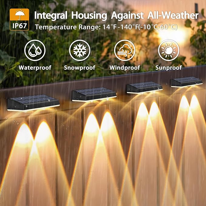 Solar Fence Lights Outdoor - 20 Pack RGB Fence Lights Solar Powered, 7 Color Modes & Warm White, IP67 Waterproof Dusk to Dawn Solar Powered Lights 12+ Hours for Fence/Backyard/Wall/Step/Patio/Deck