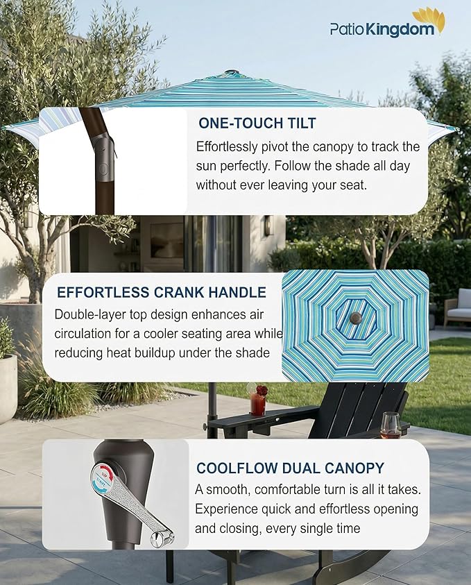 PatioKingdom 10FT Patio Umbrella with Push Button Tilt and Crank, Outdoor Market Umbrella with 8 Fiberglass Ribs, UV Protection Table Umbrella for Pool,Backyard,Garden,Deck