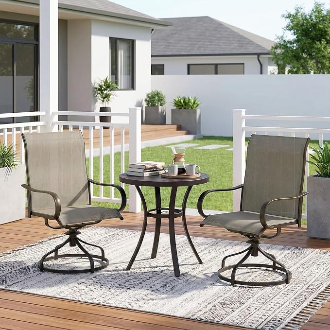 TLSUNNY 27.6" Outdoor Patio Round Dining Table for 2, Patio Table with 1.57"-1.8" Adjustable Umbrella Hole & Foot Pads, Metal Steel Frame & E-Coating, All Weather for Lawn Poolside (27.6")
