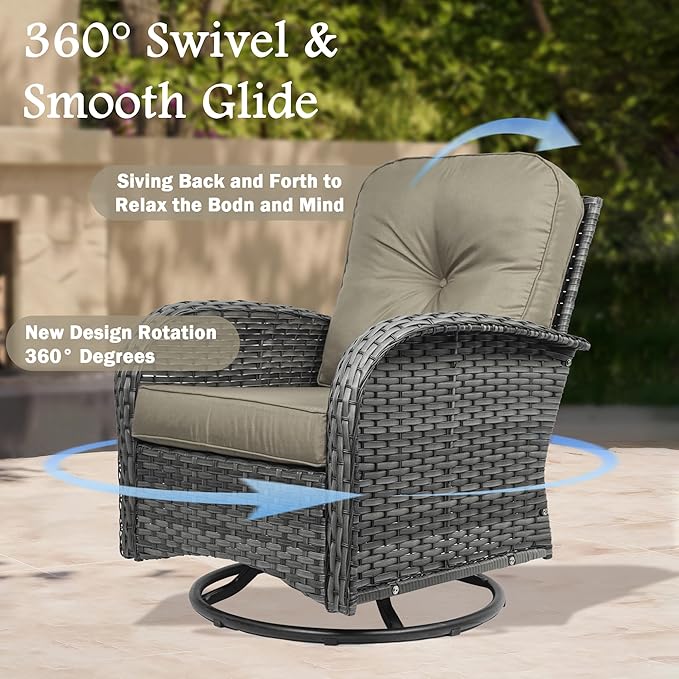 7-Piece Outdoor Patio Conversation Set with Storage Table, All Weather Wicker Rattan Conversation Set with Ottomans, Outdoor Sectional Swivel Rocking Chair for Patio, Porch,Beige