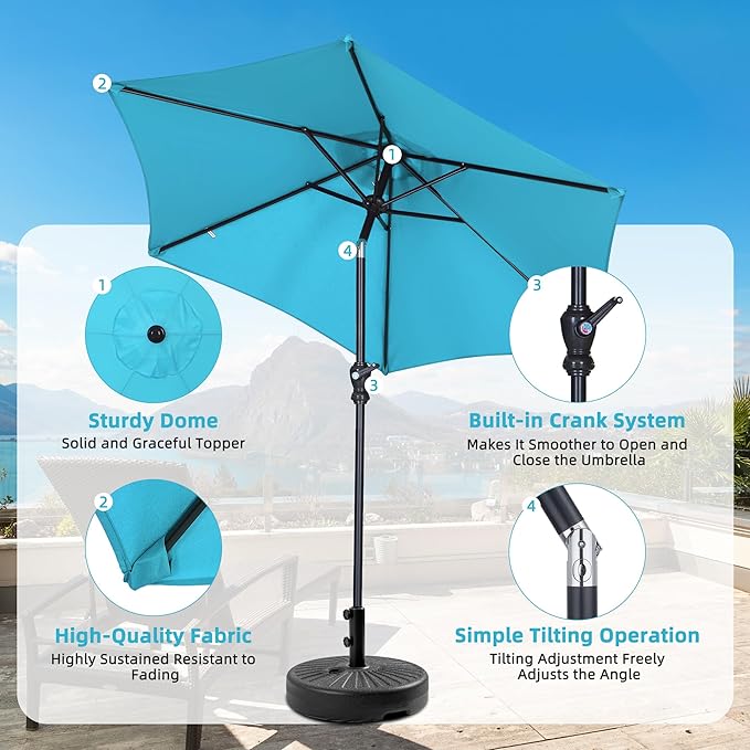 7.5FT Patio Umbrella, Outdoor Table Umbrella, Market Umbrella with Push Button Tilt and Crank for Garden, Lawn, Deck, Backyard & Pool