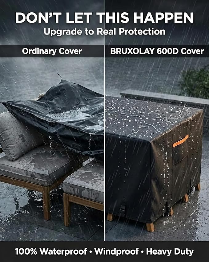 Outdoor Patio Furniture Cover Square, Heavy Duty 600D Waterproof Cover for Table & Chair Set or Sofa Set Covers, Windproof,UV Resistant, All-Season for Backyard,Deck,Garden,62" L x 62" W x 28" H,Black