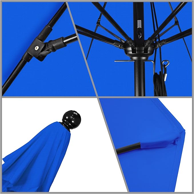 California Umbrella 11Ft Commercial Grade Market Umbrella, Pulley Lift, Aluminum/Fiberglass, 2mm pole wall, Black Frame, Solution Dyed Royal Blue Fabric