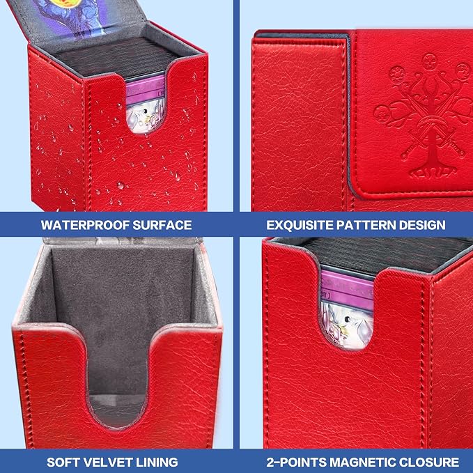 PROMAXIBINDER MTG Card Deck Box, Commander Deck Box Fits 100+ Single Sleeved Cards, Storage for TCG/MTG Crads, PU Leather Strong Magenet (Red, Tree)