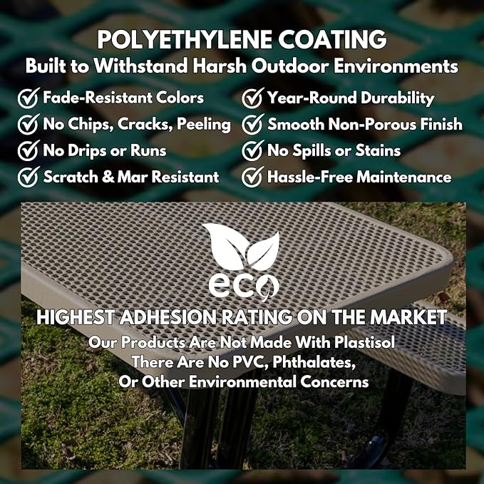 COATEDOUTDOORFURNITURE Heavy-Duty Portable Outdoor Picnic Table with Umbrella Hole, Punched Steel Commercial-Grade Patio Dining Furniture Made in America (46" Square Top, Textured Light Blue)