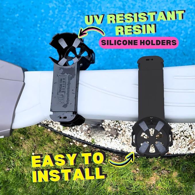 2-Pack Poolside Cup Holders for Square-Top Above Ground Pools, Adjustable Fit for Wide Edges, Non-Slip Silicone Grips, Fits Tumblers & Drink Bottles, Use on Deck, Boat & Patio, Dark Grey