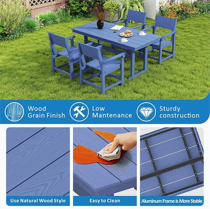 5-Piece HDPE Outdoor Patio Dining Set,Outdoor Table and Chairs,Modern Plastic Dining Sets with Umbrella Hole Cut-Out Table and 4 Chairs Navy