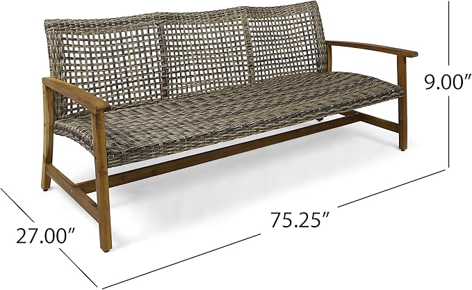 Christopher Knight Home Hamptom Outdoor 5 Piece Acacia Wood and Wicker Sofa Conversation Set, Gray