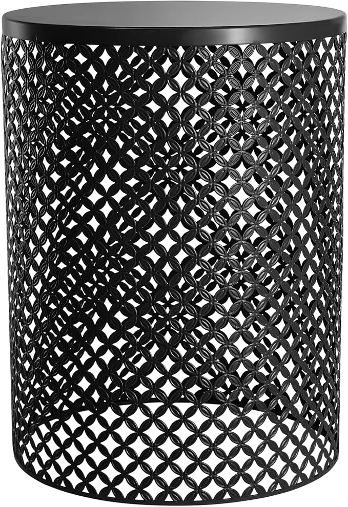 3PCS Outdoor Side Table, Cylindrical Metal Frame Accent Table, Nested Modern End Table Patio Side Tables for Gardens, Balconies, Bedrooms, Black